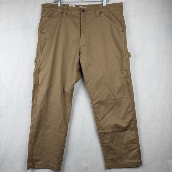 Signature by Levi Strauss Carpenter Pants Mens 40x30 Relaxed Fit Khaki Workwear - Picture 1 of 9